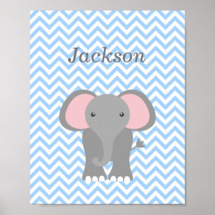Poster Blue Chevron Elephant Décor de pépinière personnal