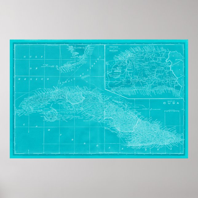 Poster Blue Cuba Map (Devant)