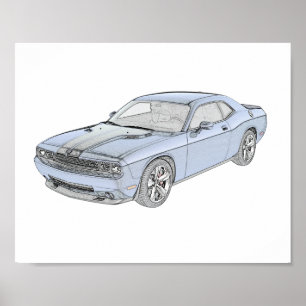 Poster Blue Dodge Challenger Mopar Muscle Car