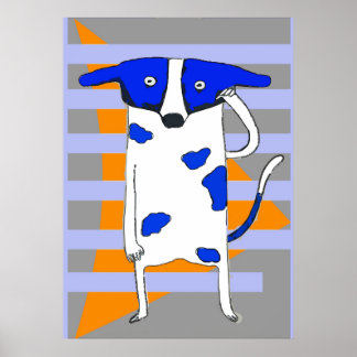 Poster Blue Dot Dog, Orange Triangle Abstract