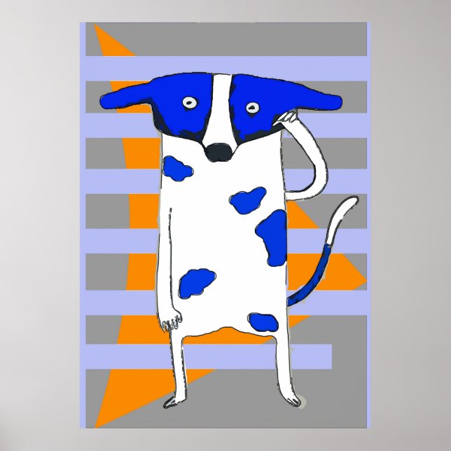 Poster Blue Dot Dog, Orange Triangle Abstract (Devant)