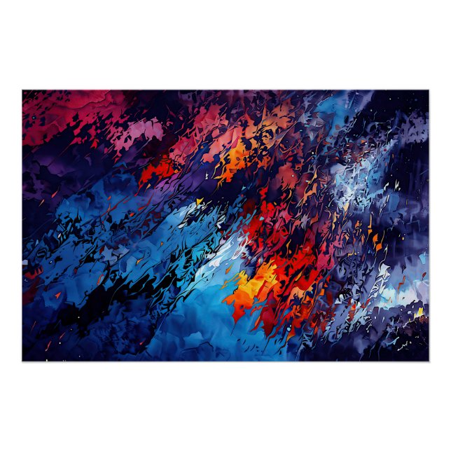 Poster Blue Ember Blue Rouge Art Abstrait contemporain (Devant)