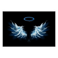 Blue Glowing Angel Wings on black background