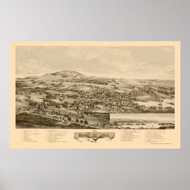 Poster Blue Hill, ME Panoramic Map - 1896 (Devant)