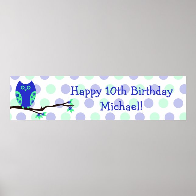 Poster Blue Owl 10th Birthday Personalized Sign (Devant)