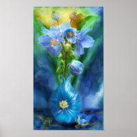Blue Poppies In Poppy Vase Art Poster/Print