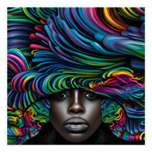 Poster Blue Queen Rainbow Cute Cheveux Black Melanin Afro