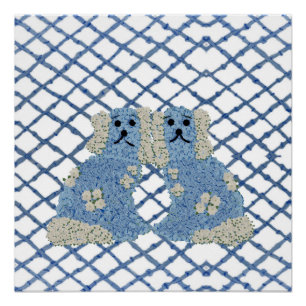 Poster Blue Staffordshire Chiens Lattice Trellis
