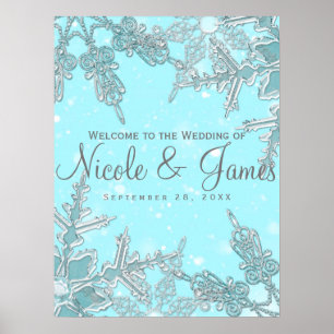 Poster Blue Winter Wonderland Snowflakes Mariage Bienvenu