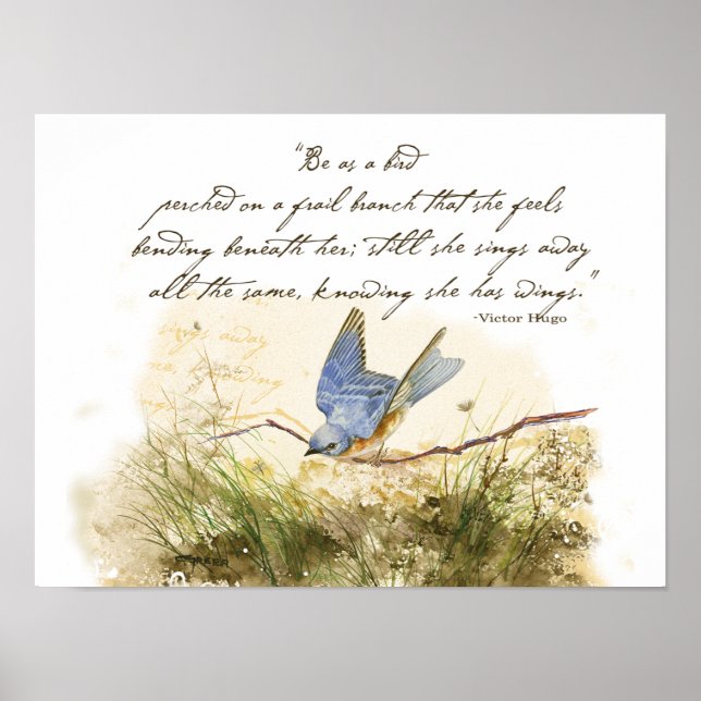 Poster Bluebird sur Branche Victor Hugo Poème inspirant (Devant)