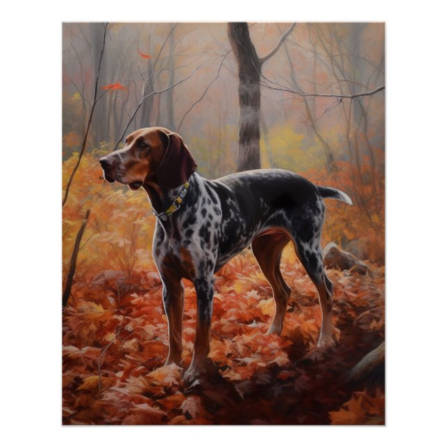 Poster Bluetick Coonhound en automne Leaves automne Inspi (Devant)