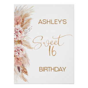 Poster Blush Boho Pampas Grass Sweet 16 Anniversaire Bien