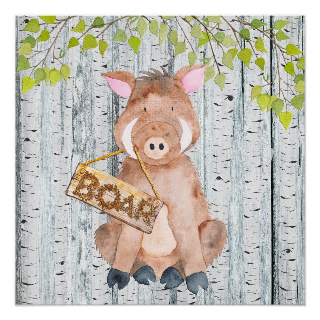 Poster Boar - Woodland Friends - Amis - Aquarelle (Devant)