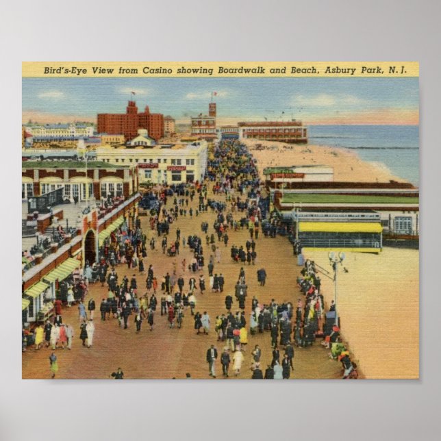 Poster Boardwalk, Asbury Park, New Jersey Vintage (Devant)