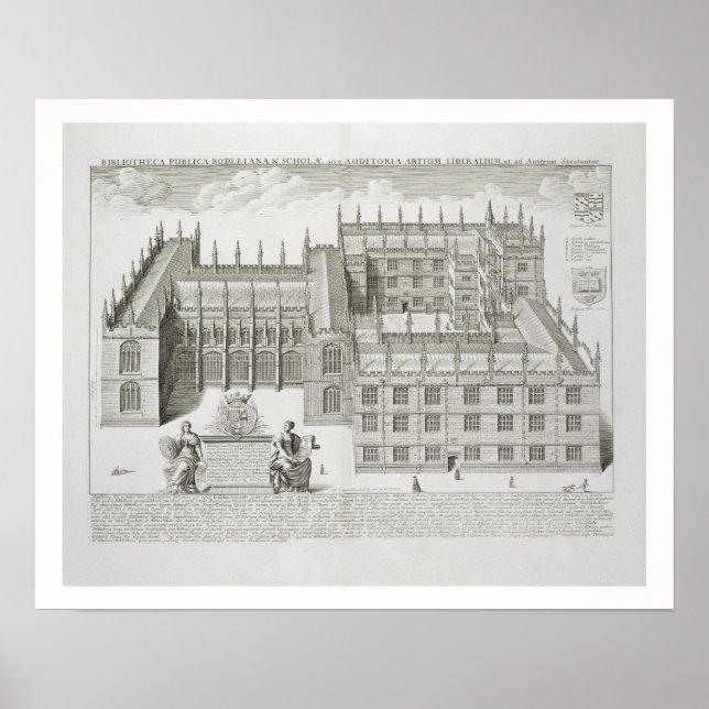 Poster Bodleian Library, Oxford, from 'Oxonia Illustrata' (Devant)