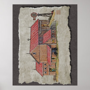 Poster Boguet et moulin à vent de grange