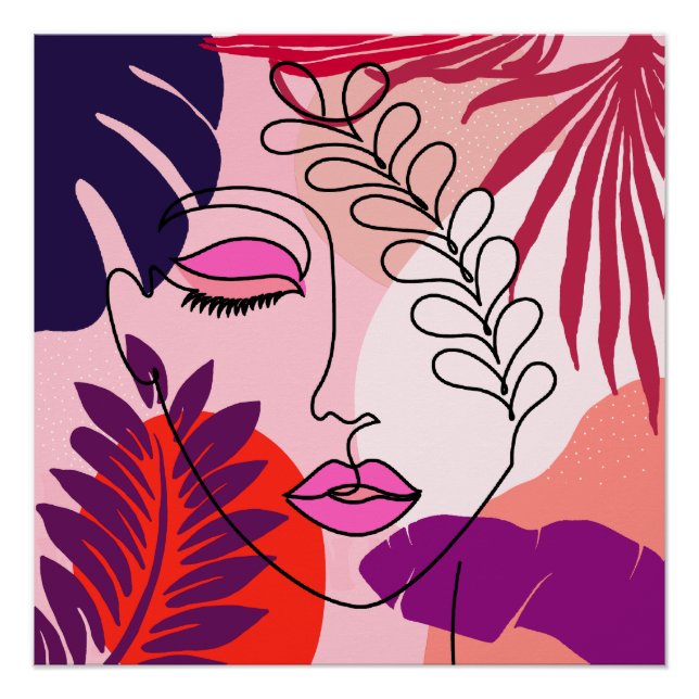 Poster Bohemian Girlline Art rose esthétique (Devant)