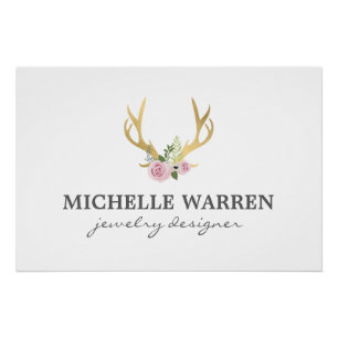 Poster Bohemian Gold Antlers with Flowers Logo Télécharge