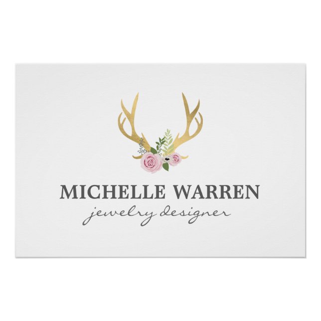 Poster Bohemian Gold Antlers with Flowers Logo Télécharge (Devant)