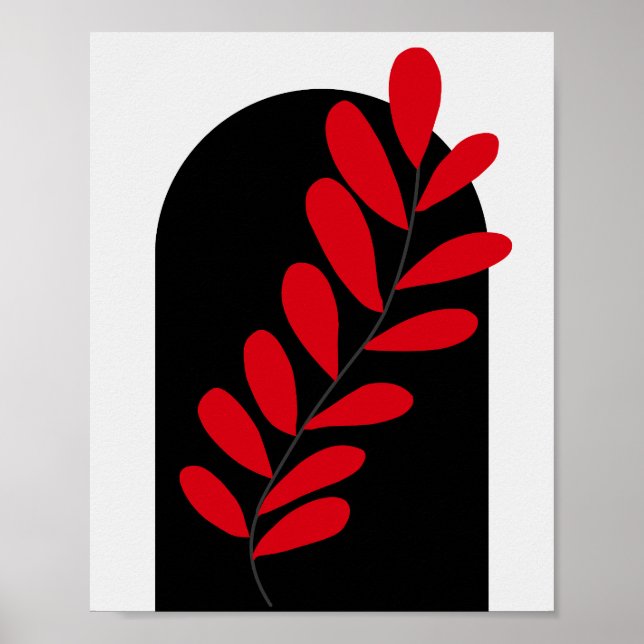 Poster Boho Arch Rouge Et Noir Feuille (Devant)
