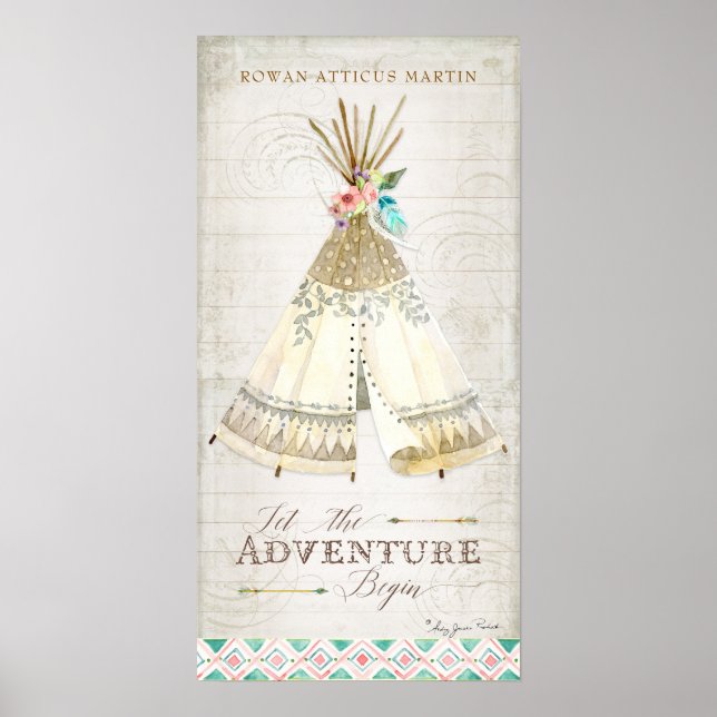 Poster Boho Bohémien Que l'Aventure Commence Teepee Bois (Devant)