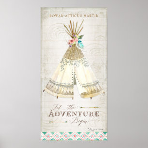 Poster Boho Bohémien Que l'Aventure Commence Tipi Bois