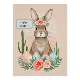 Poster Boho Bunny Pâques Printable Pastel Whimsical