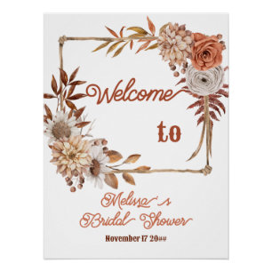 Poster Boho Fall in Love Floral Fête des mariées Welcome