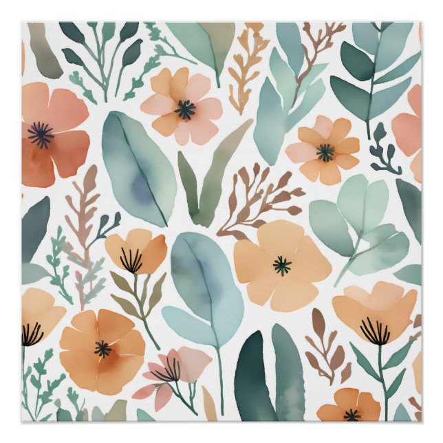 Poster Boho Fleur sauvage Aquarelle Floral Pastel (Devant)