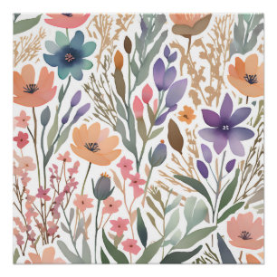 Poster Boho Fleur sauvage Aquarelle Floral Pastel