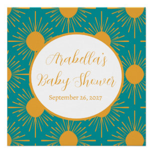 Poster Boho Little Ray of Sun Baby shower Turquoise
