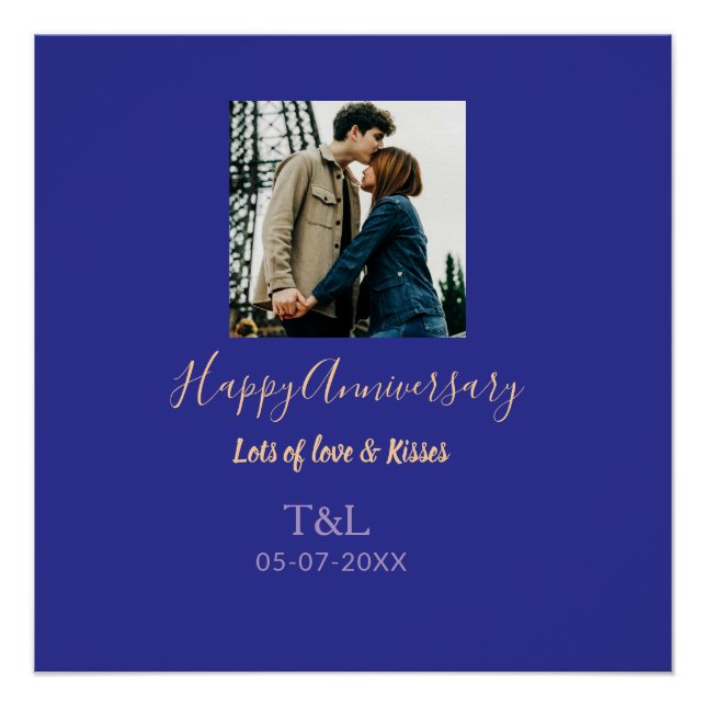 Poster Boho moderne heureux anniversaire ajouter nom bleu (Devant)