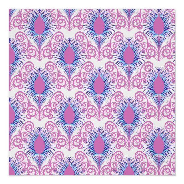 Poster Boho Peacock Bijou en plumes Tone-Neon rose (Devant)