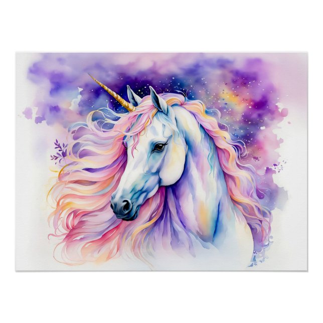 Poster Boho Watercolor Elegant Unicorn (Devant)