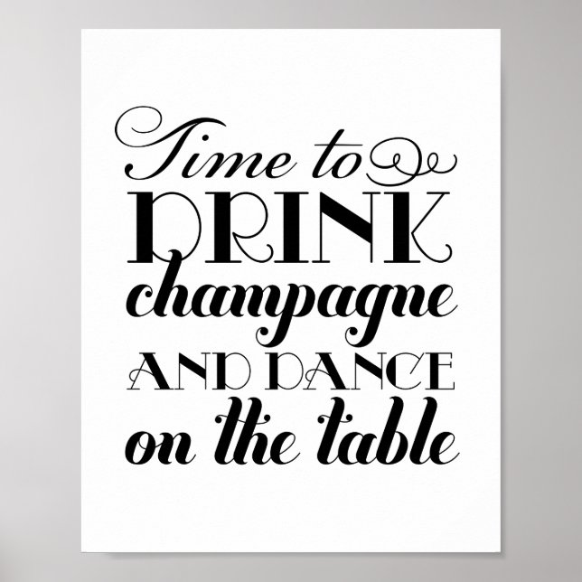 Poster Boire Champagne et Danse Black Blanc Mariage Signa (Devant)