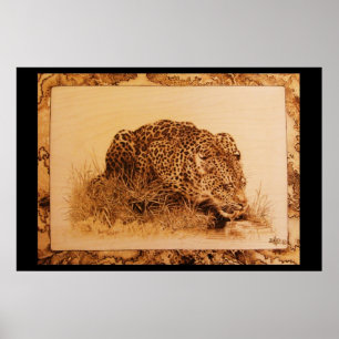 Poster Boire Leopard par Erik Brush