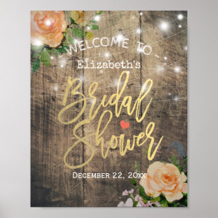 Poster Bois Floral Chaîne Lumières Fête des mariées Bienv
