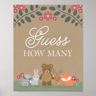 Poster Bois Florales Baby shower Devinez Combien De Jeu