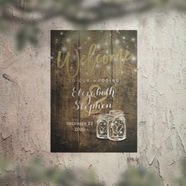 Poster Bois rustique Mason Jar String Mariage de lumière  (Créateur téléchargé)