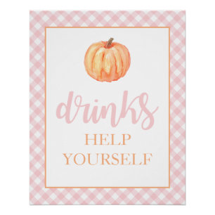 Poster Boissons d'anniversaire pastel rose petite citroui
