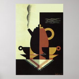 Poster Boissons de boissons vintage Cafetière avec tasses