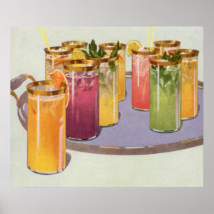 Poster Boissons Vintage, Boissons avec des glaçons sur un