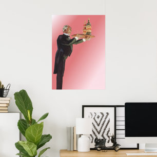Poster Boissons vintages, Butler Servant du vin sur plate