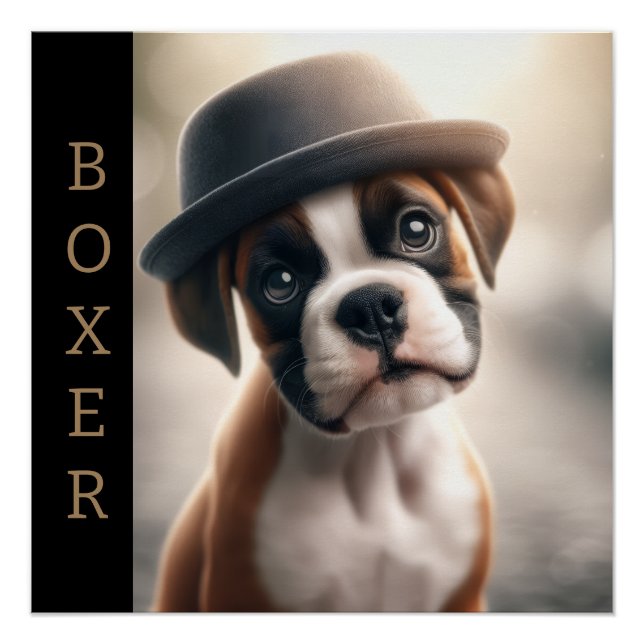 Poster Boîte à mignon Chien Boxer – Art de Chien Stylé (Devant)