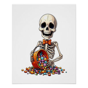 Poster Bol de bonbons squelette Halloween