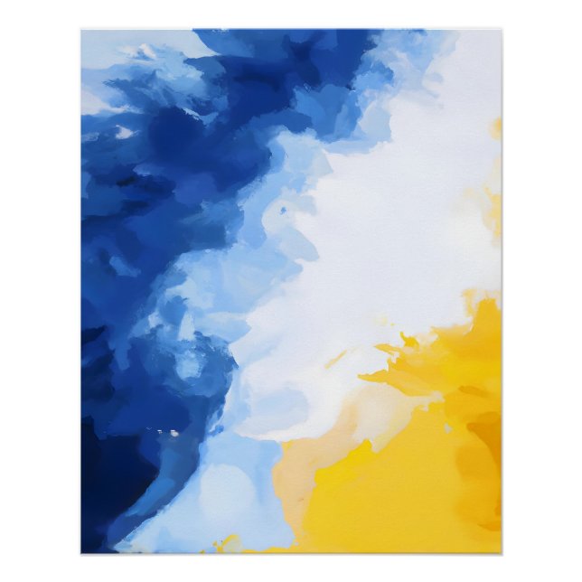 Poster Bold Blue and Yellow Abstract Flow (Devant)