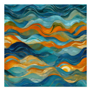 Poster "Bolonia" Bleu Vert Orange Vagues