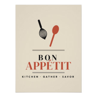 Poster Bon Appétit Cuisine Mur Art Rétro Typographie Dini