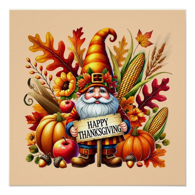 Poster Bon thanksgiving saisonnier fête du gnome (Devant)