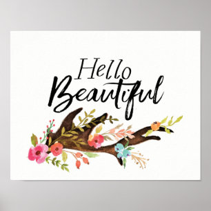 Poster Bonjour bel Antler et fleurs